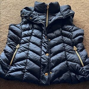 MICHAEL Michael Kors Navy Puffer Vest with Gold Accents